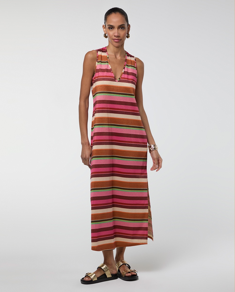Vestido Comprido Às Riscas Horizontais Lurex Multicolor-5