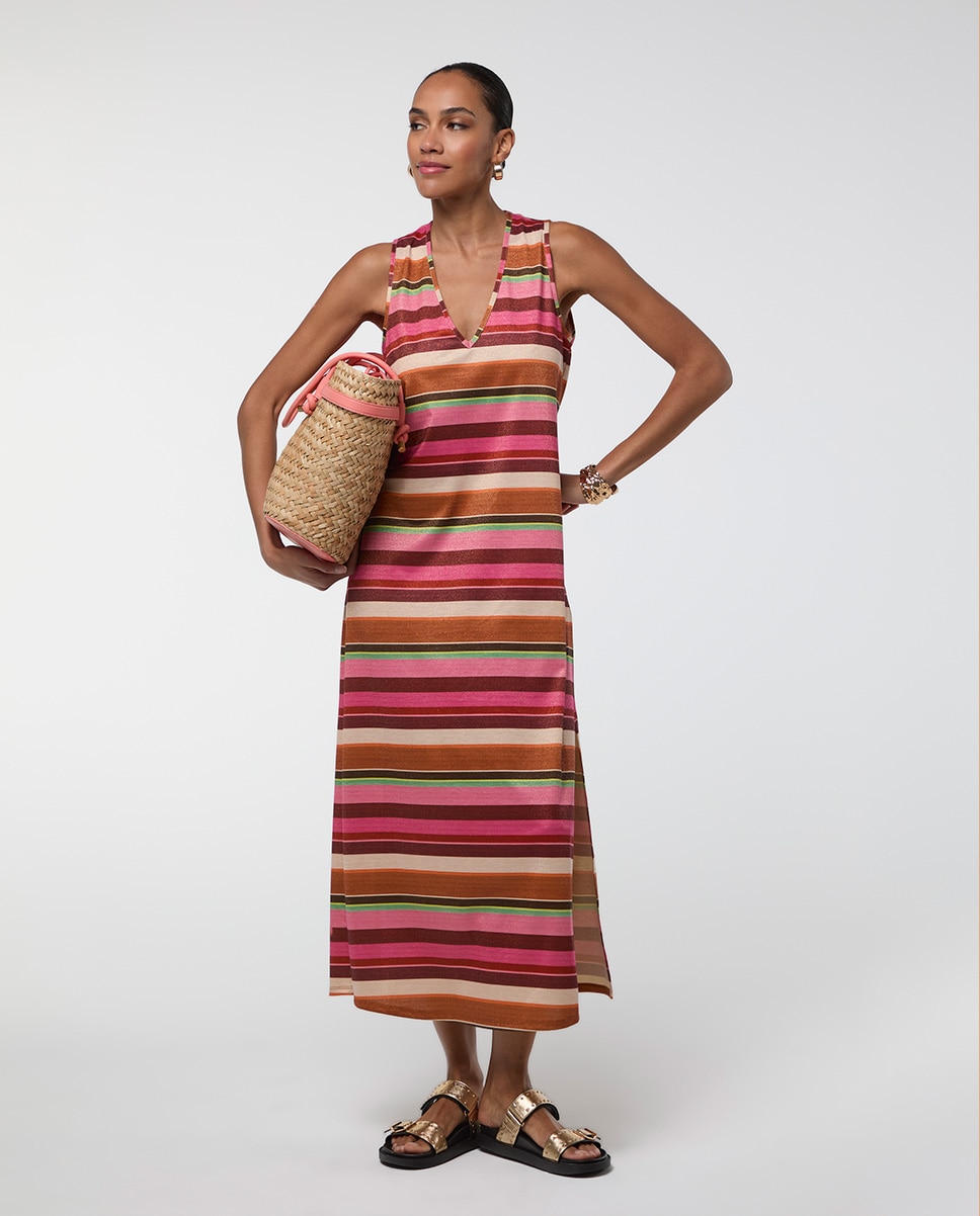 Vestido Comprido Às Riscas Horizontais Lurex Multicolor-6