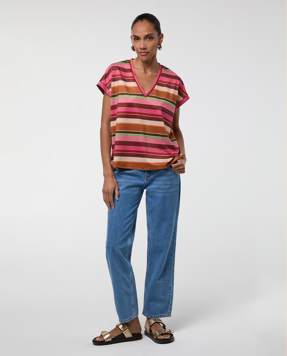 T-shirt Às Riscas Horizontais Lurex Multicolor-4