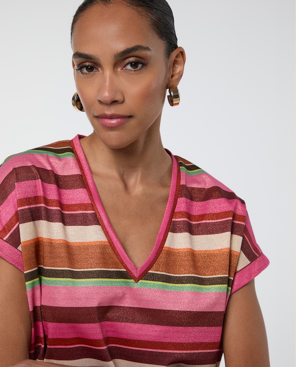 T-shirt Às Riscas Horizontais Lurex Multicolor-2