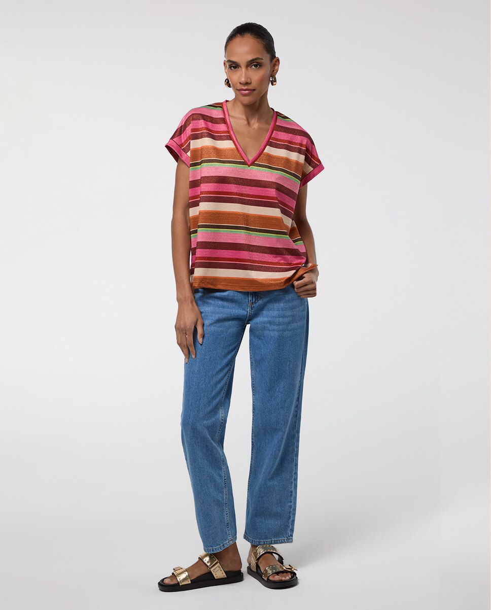 T-shirt Às Riscas Horizontais Lurex Multicolor-4