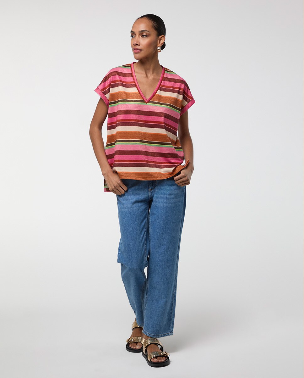 T-shirt Às Riscas Horizontais Lurex Multicolor-5
