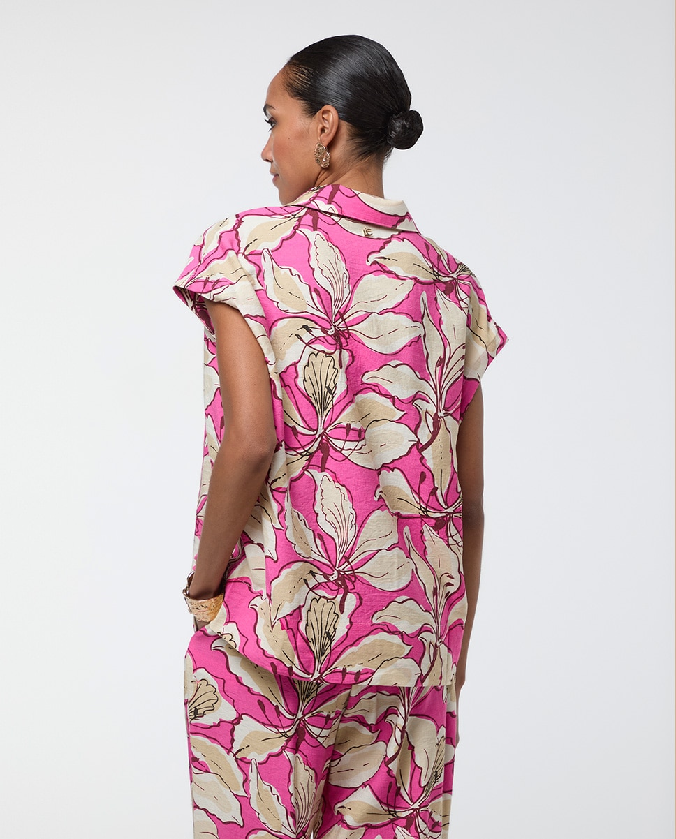 Blusa de Manga Curta com Estampado Floral Rosa-3