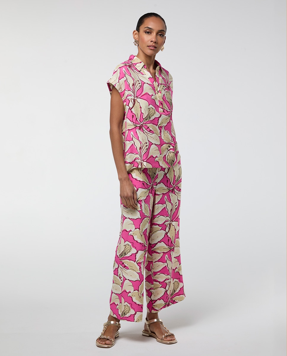 Blusa de Manga Curta com Estampado Floral Rosa-5