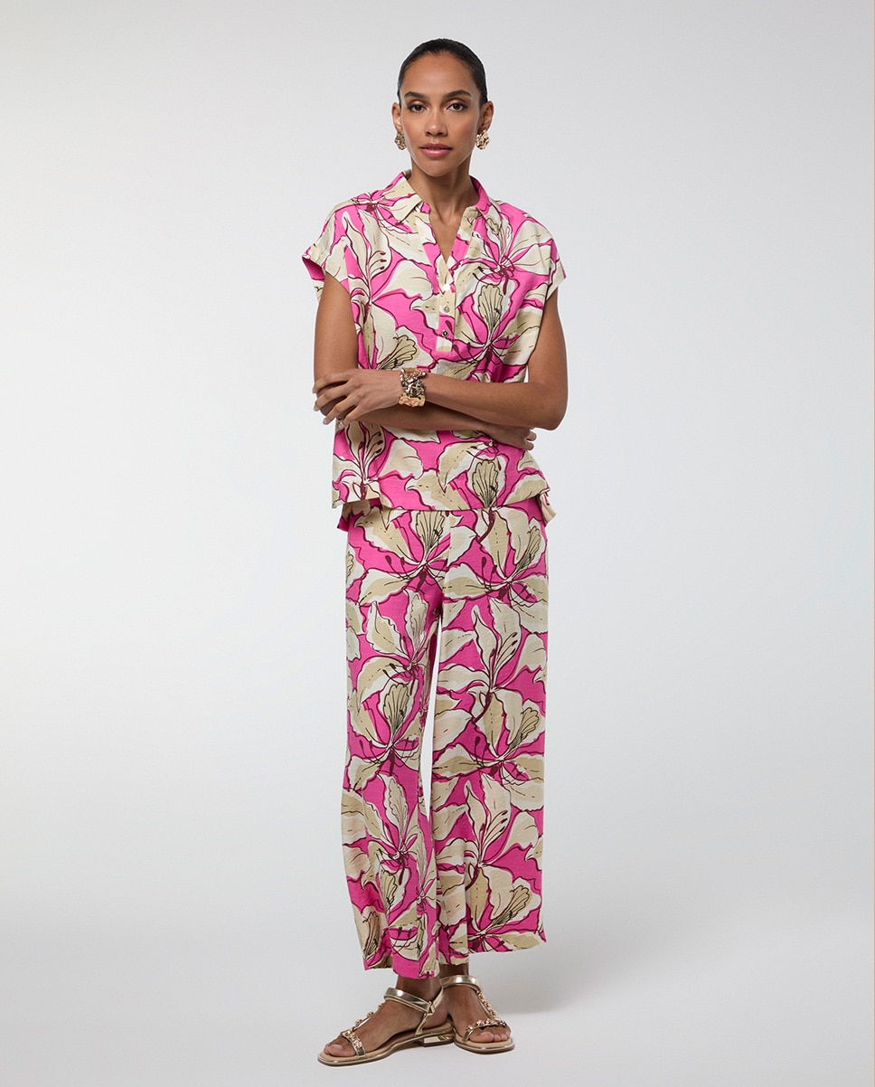 Blusa de Manga Curta com Estampado Floral Rosa-6