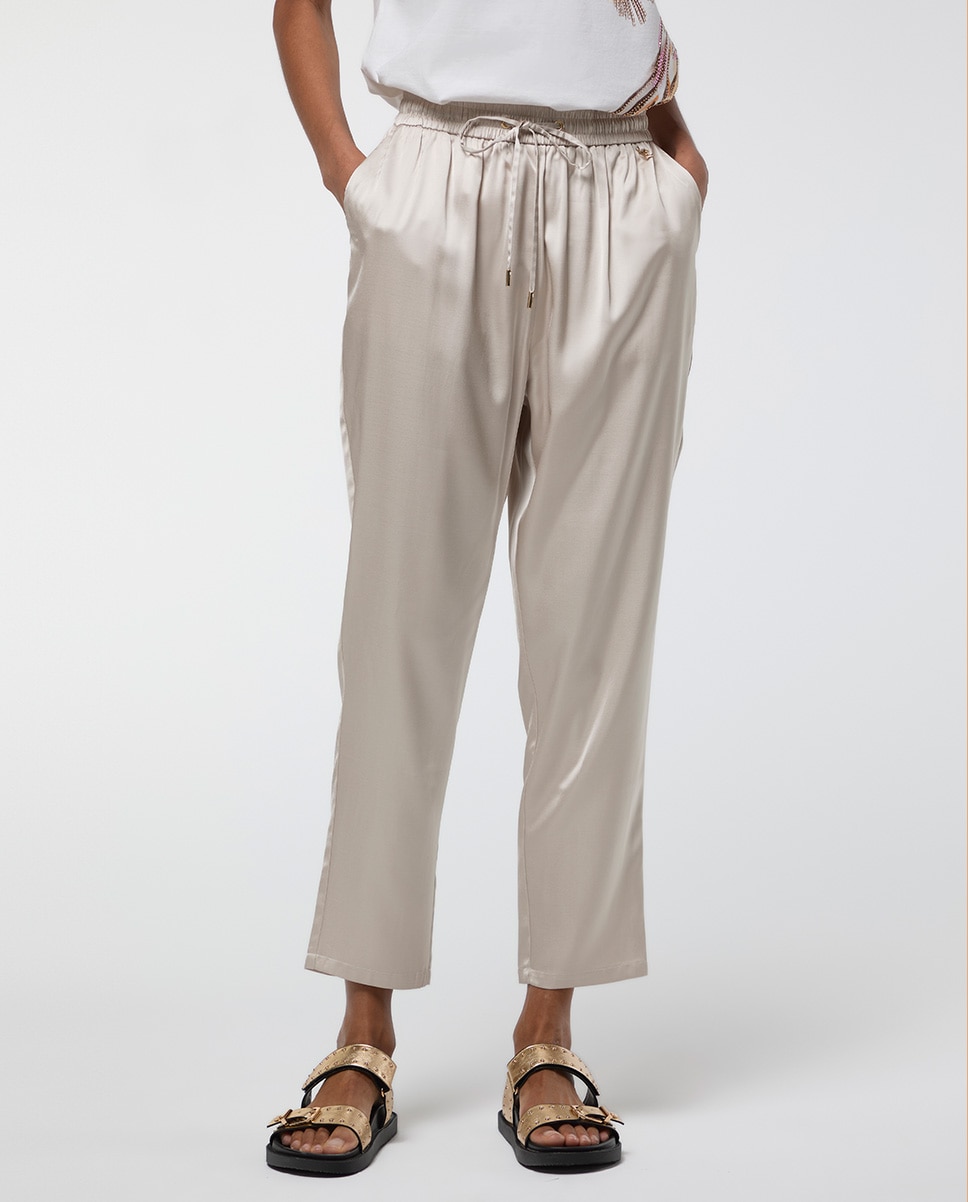 Jogger Acetinado com Cintura Elástica Areia-3