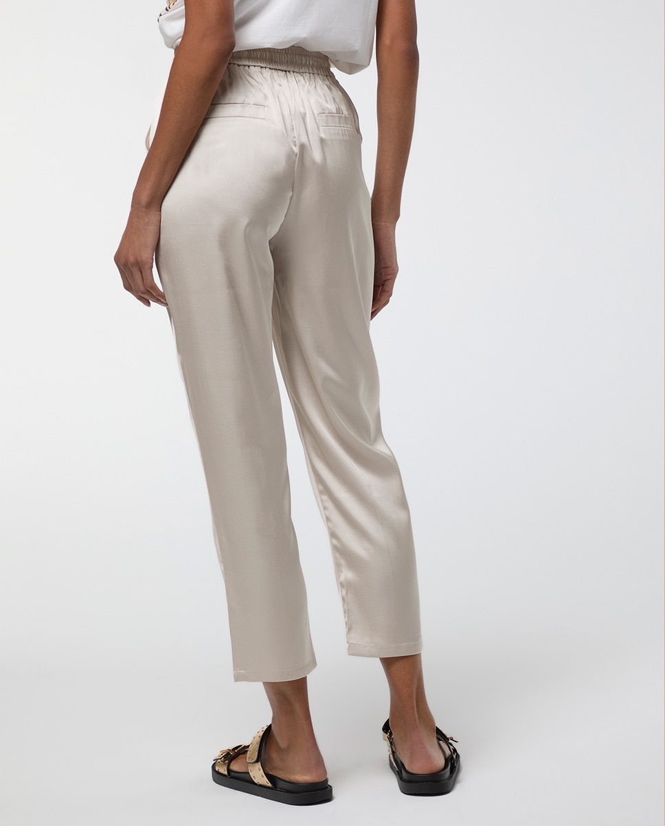 Jogger Acetinado com Cintura Elástica Areia-4