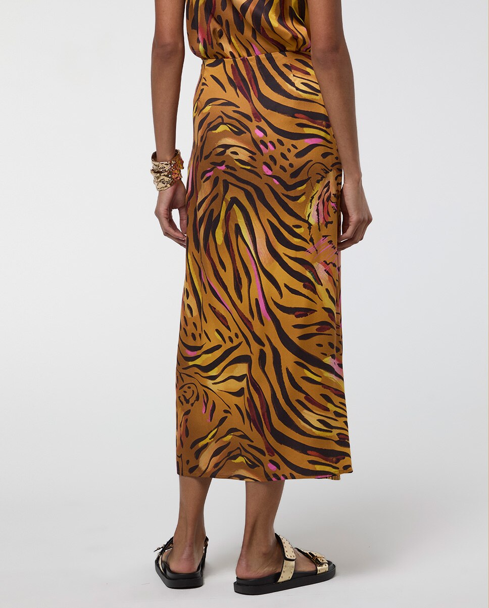 Saia Midi Tipo Pareo Print Tigre Dourado-4