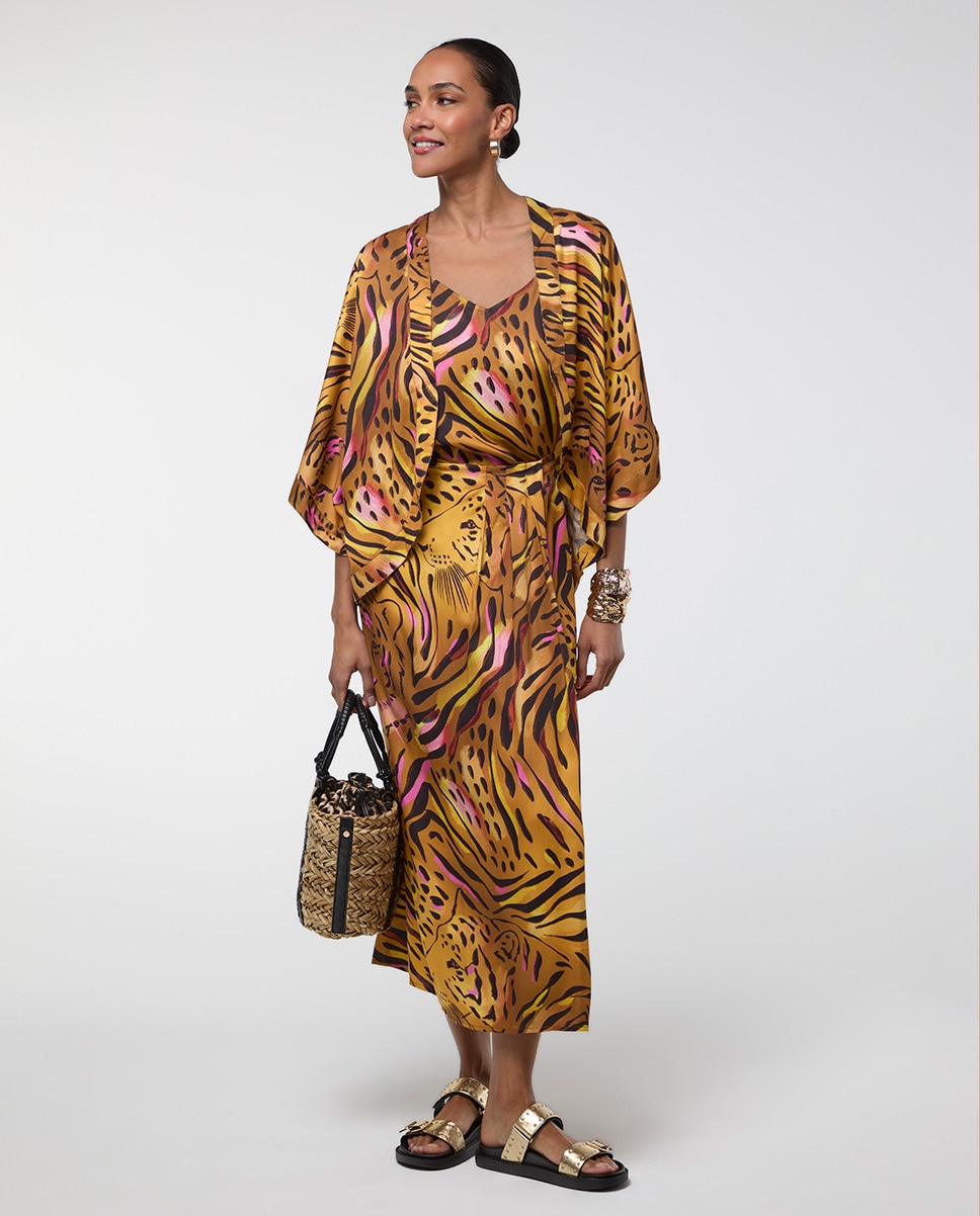Saia Midi Tipo Pareo Print Tigre Dourado-6