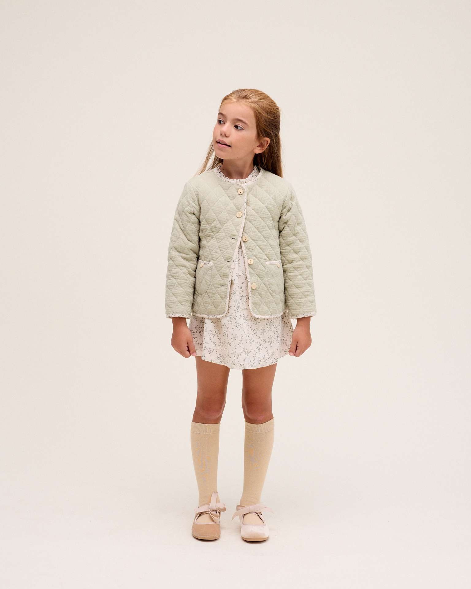Casaco Infantil Acolchoado com Bolsos Verde-claro-1