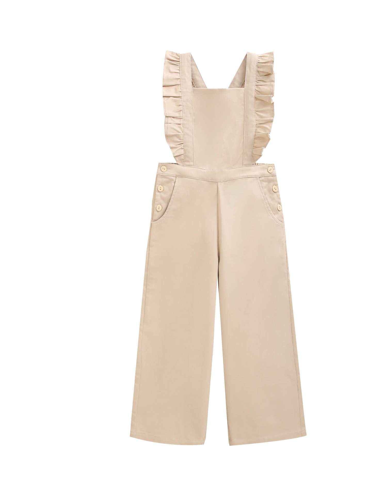 Jardineira Comprida com Folhos Bege-3