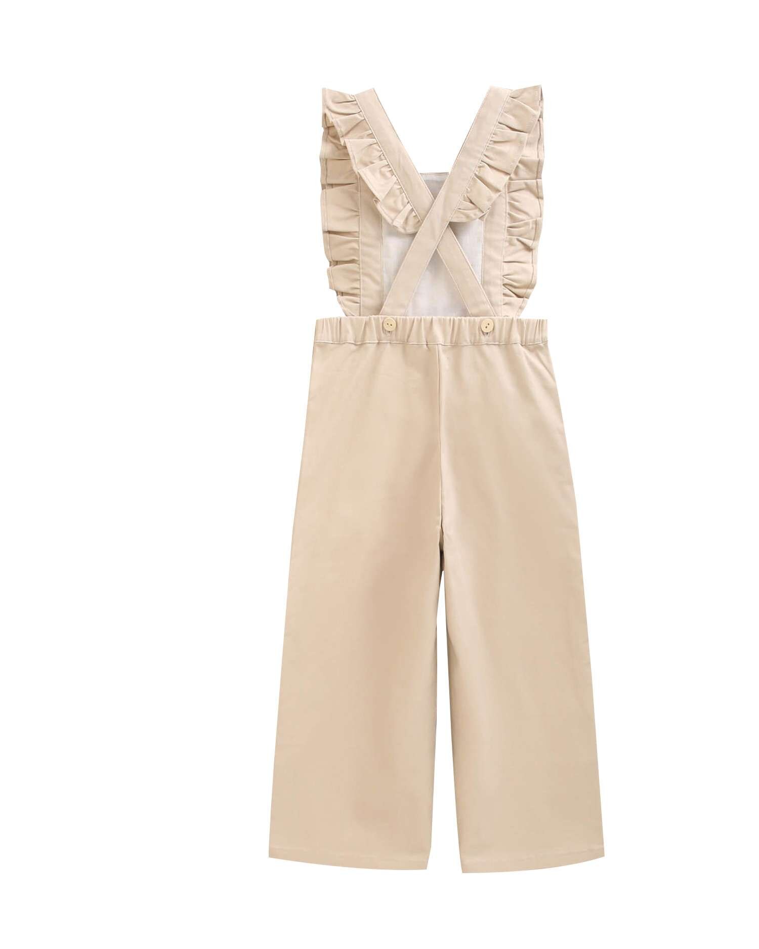 Jardineira Comprida com Folhos Bege-4