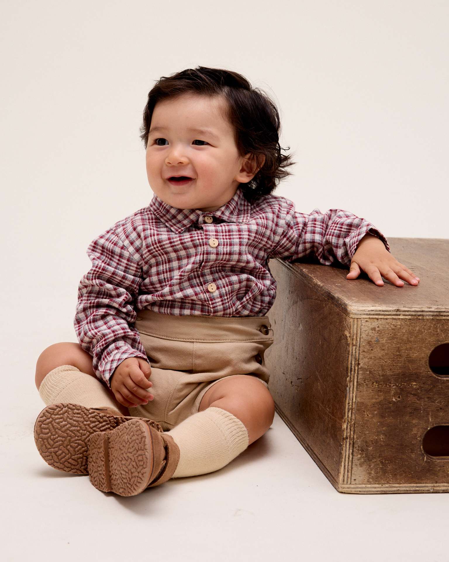 Camisa para Bebé Aos Quadrados Vermelho / Branco-1