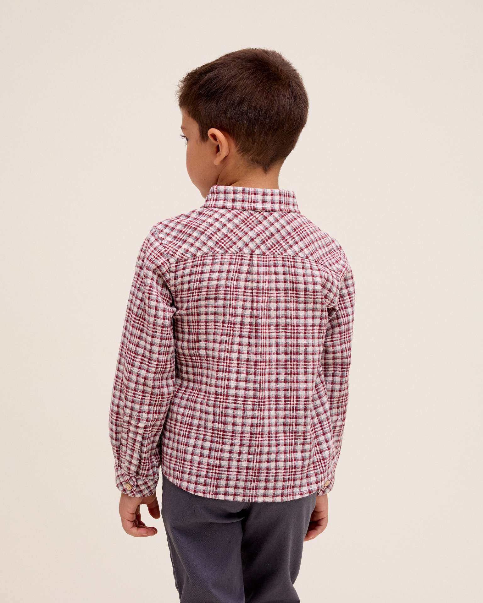 Camisa Infantil Aos Quadrados Vermelho / Branco-2