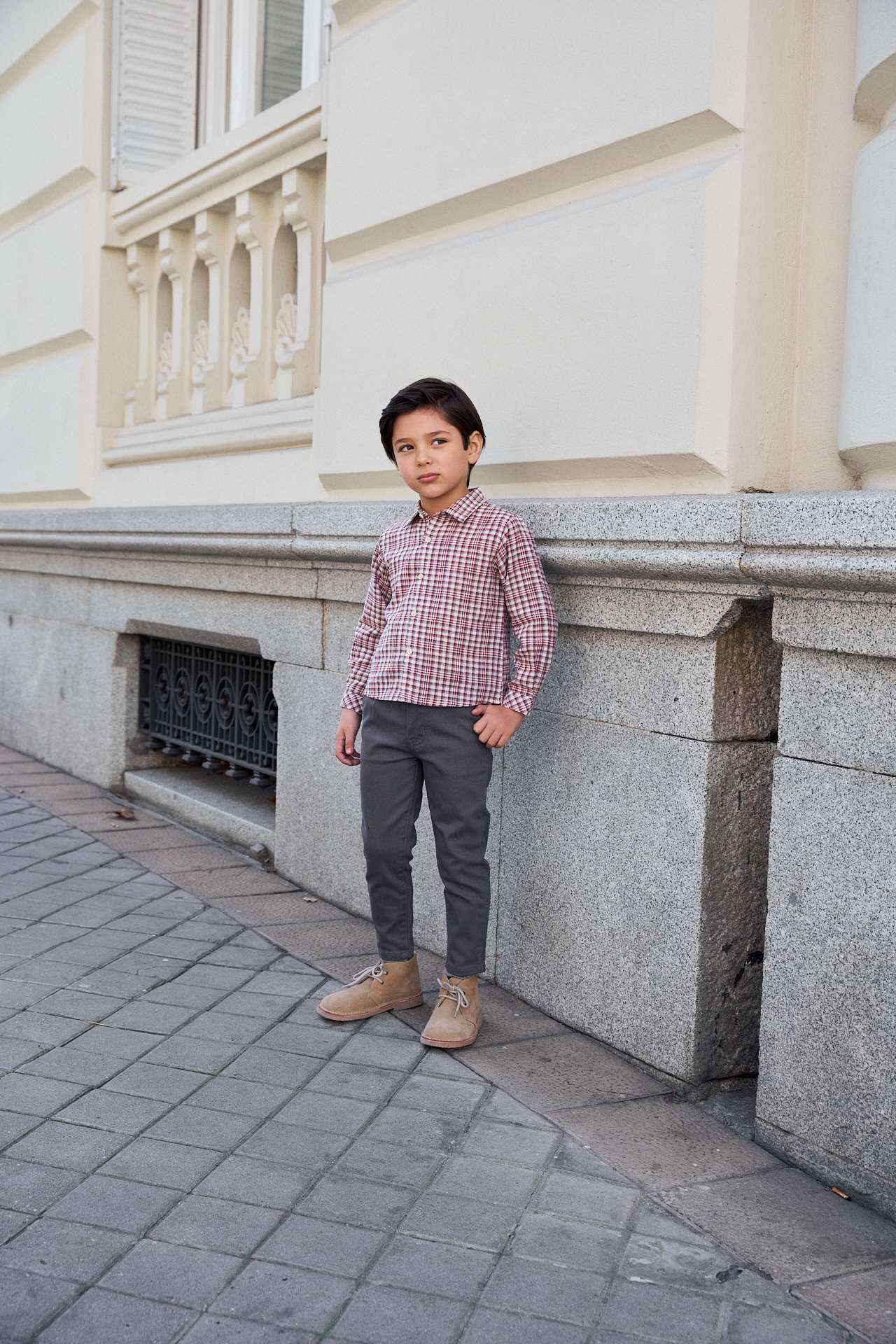 Camisa Infantil Aos Quadrados Vermelho / Branco-3