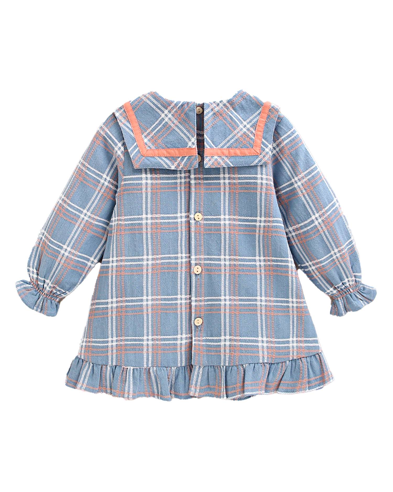 Vestido para Bebé com Detalhe de Laço e Rebordo Azul / Branco-2