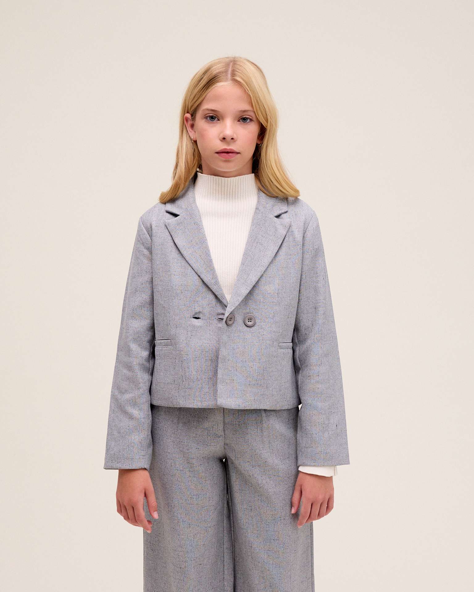 Blazer Mesclado com Bolsos Cinzento-1