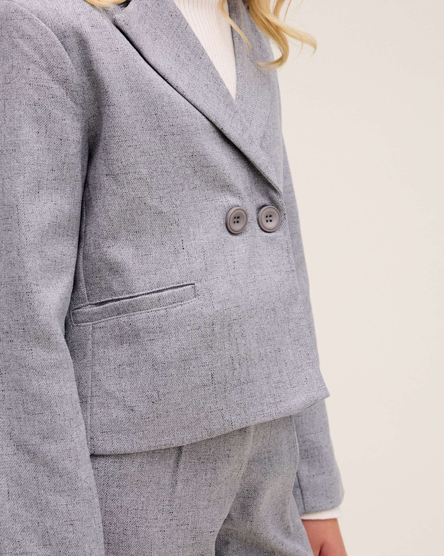 Blazer Mesclado com Bolsos Cinzento-3