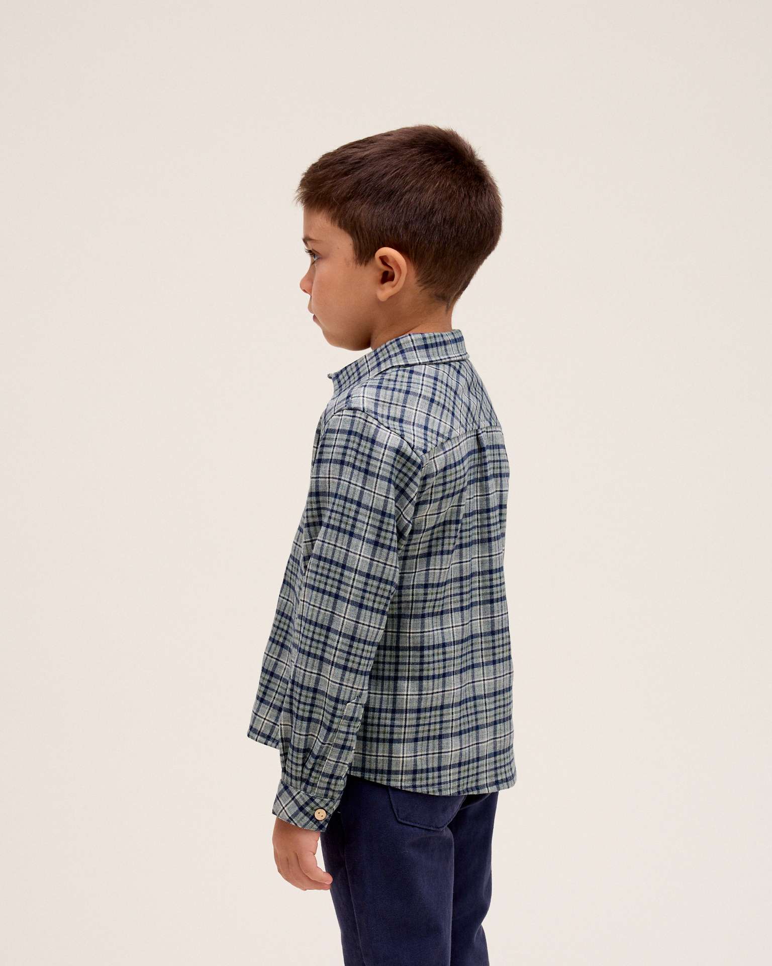 Camisa Infantil Aos Quadrados Azul-2