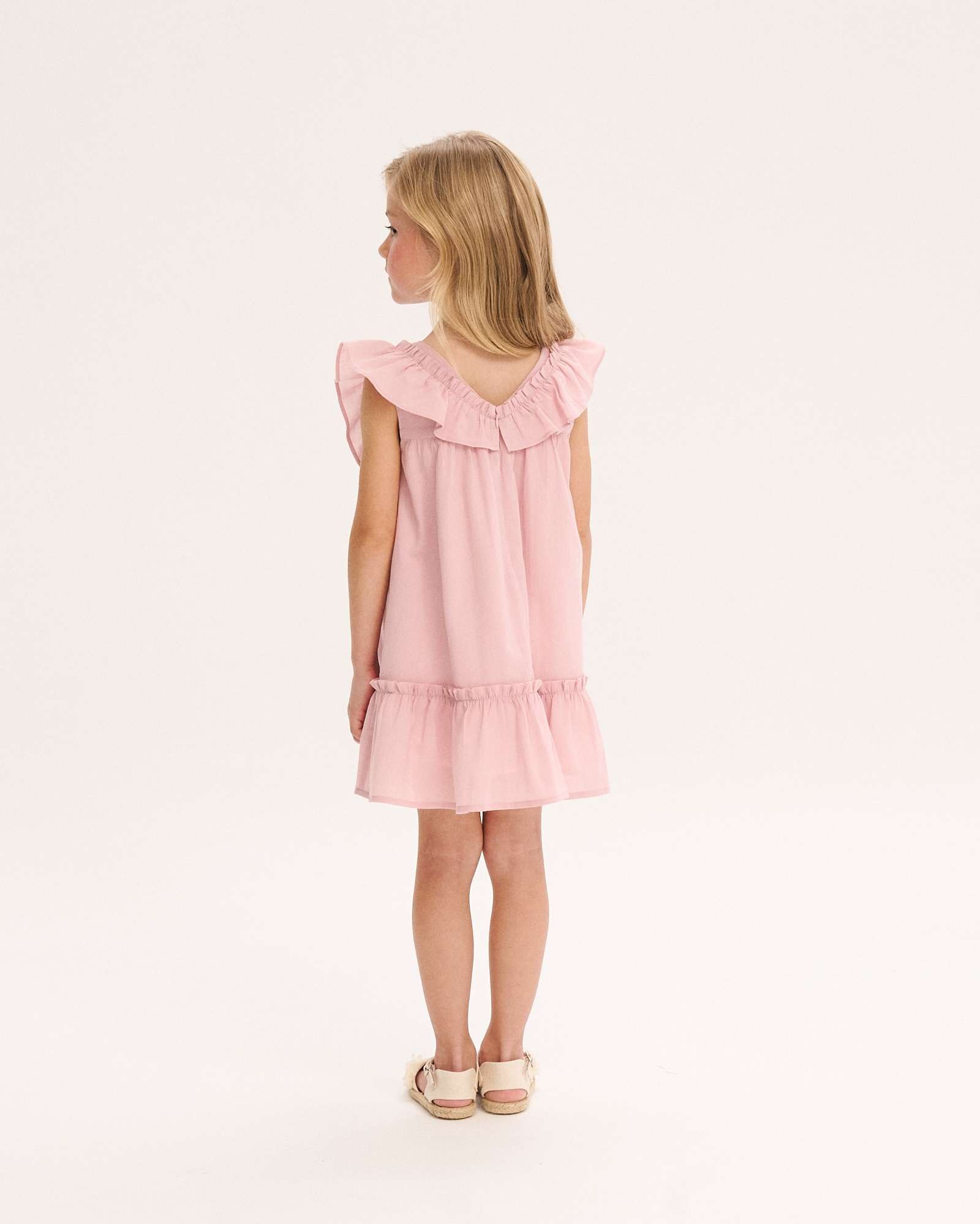 Vestido Infantil com Folho no Ombro e Peitilho Dadati Rosa-pastel-2