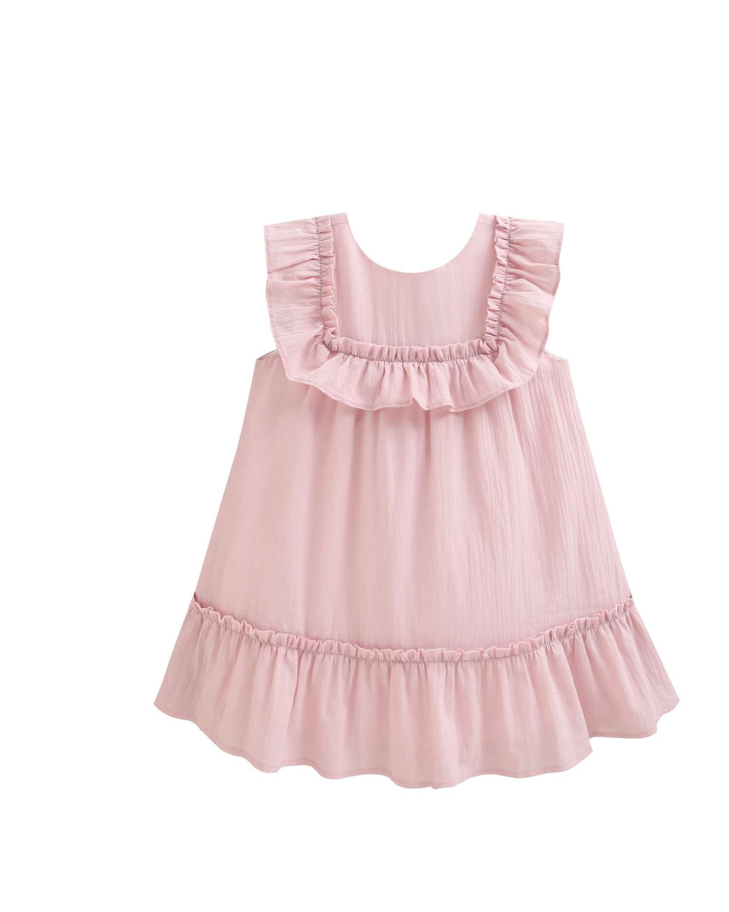 Vestido Infantil com Folho no Ombro e Peitilho Dadati Rosa-pastel-4