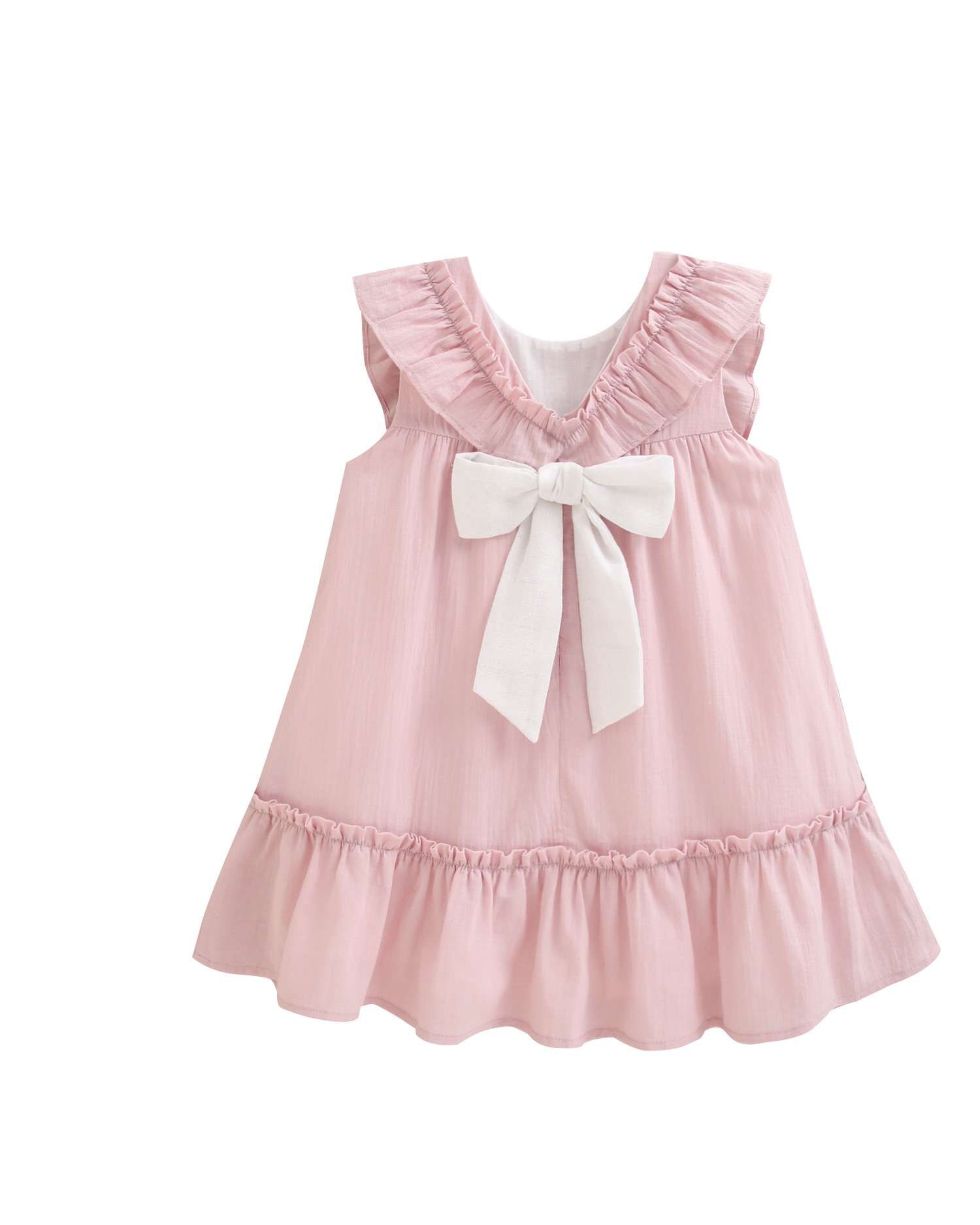 Vestido Infantil com Folho no Ombro e Peitilho Dadati Rosa-pastel-5