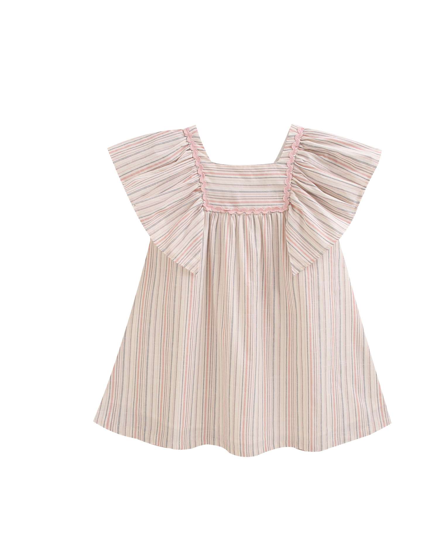 Vestido Infantil Às Riscas com Detalhe na Peitilheira Dadati Rosa-pastel-4