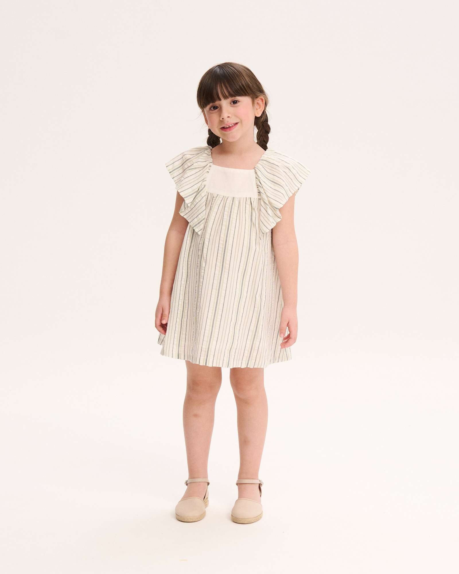 Imagem 0 de Vestido Infantil Às Riscas com Folho nas Mangas