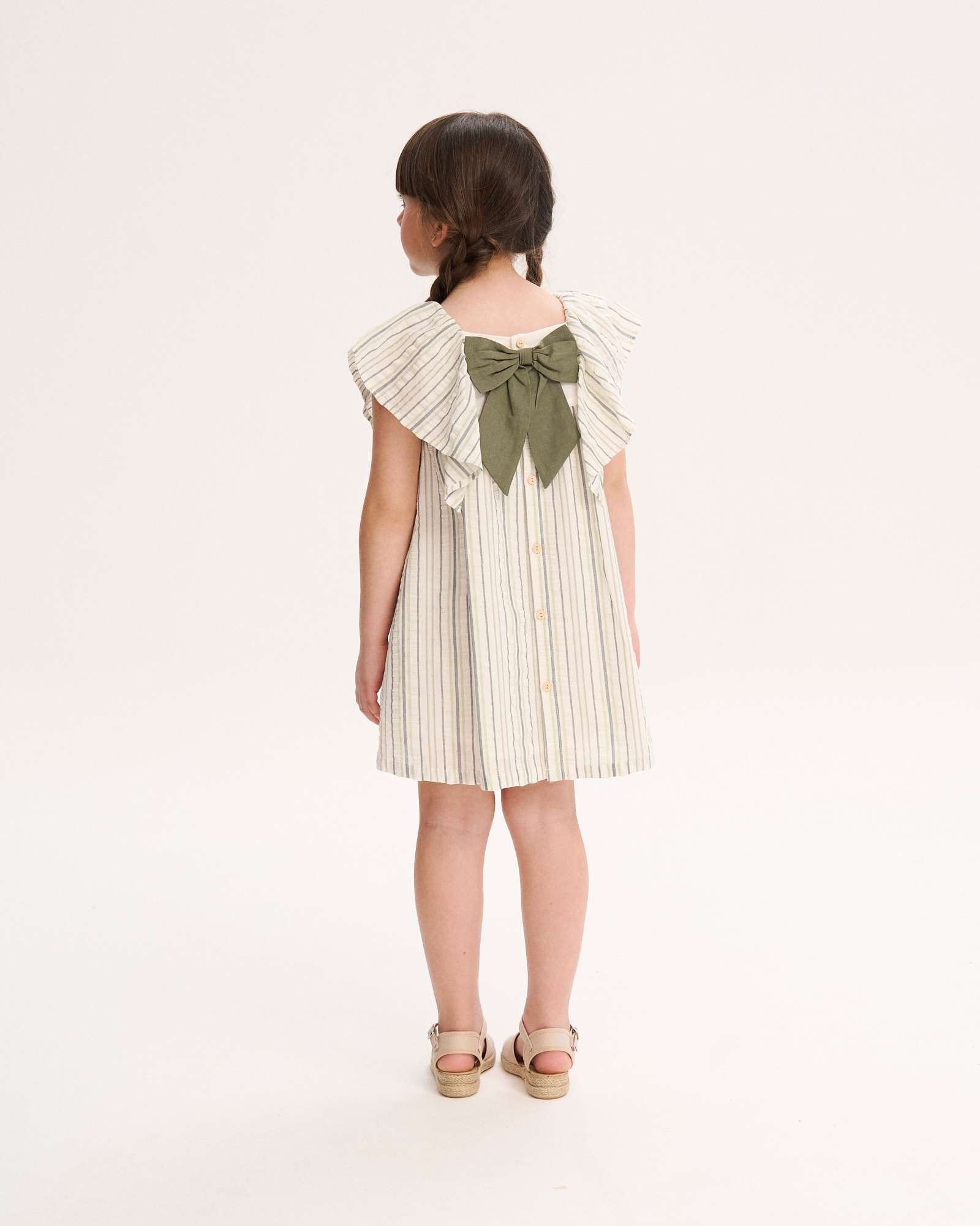 Vestido Infantil Às Riscas com Folho nas Mangas Dadati Natural-2