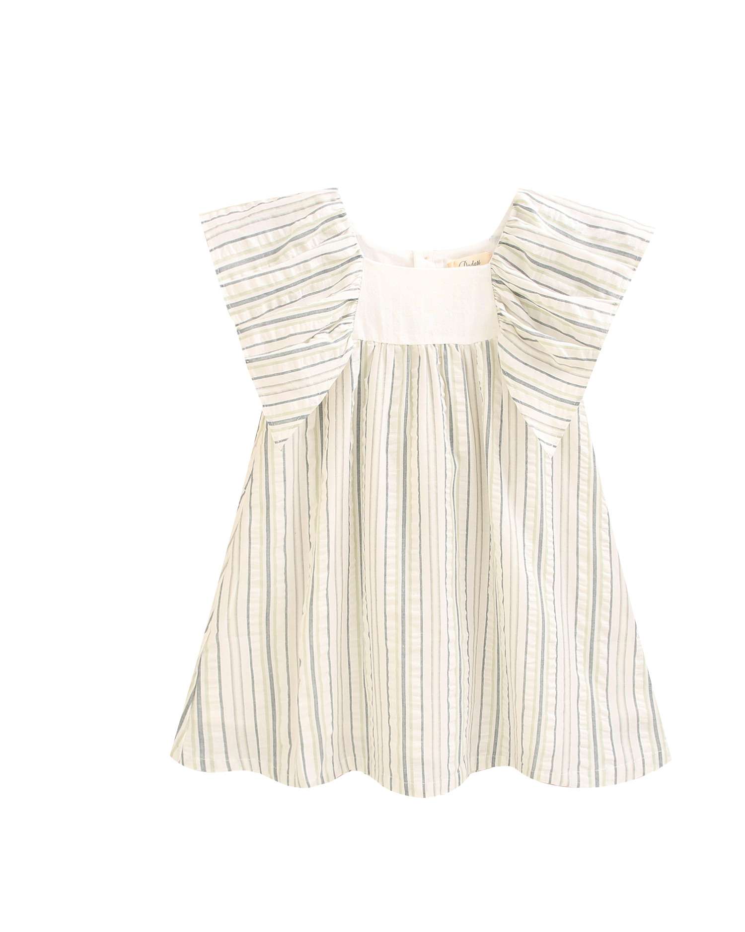 Vestido Infantil Às Riscas com Folho nas Mangas Dadati Natural-4