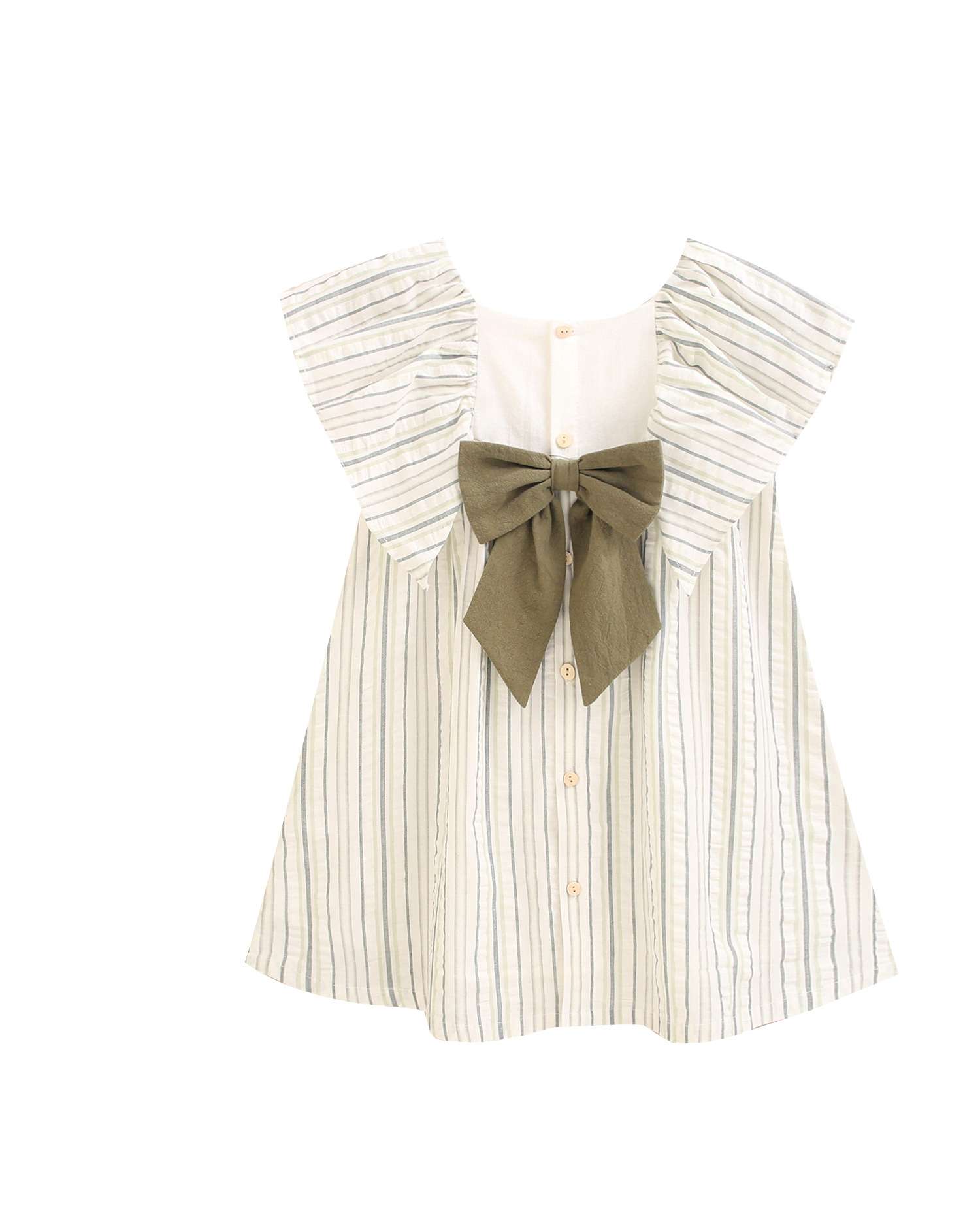 Vestido Infantil Às Riscas com Folho nas Mangas Dadati Natural-5