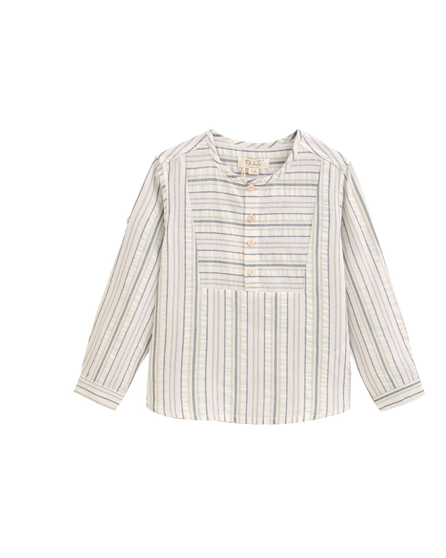 Camisa Infantil Às Riscas e Cinzento com Gola Redonda Dadati Cinzento esverdeado-4