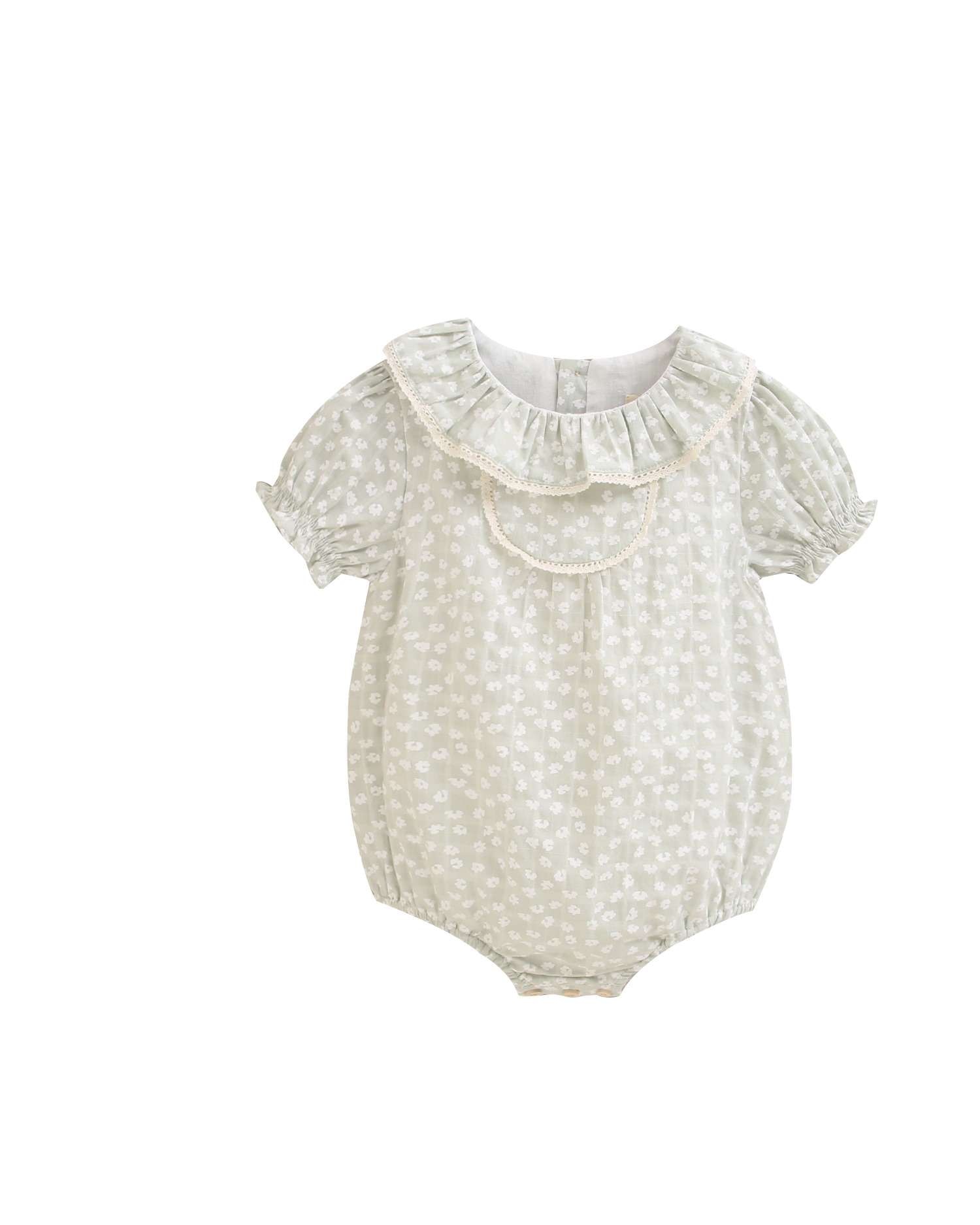 Imagem 0 de Macacão Curto para Bebé de Flores e Folho na Gola