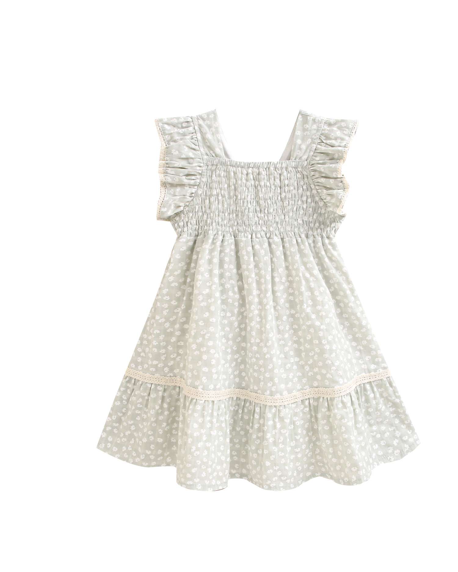 Vestido Infantil de Flores com Ninho de Abelha na Peixeira Verde-claro-4
