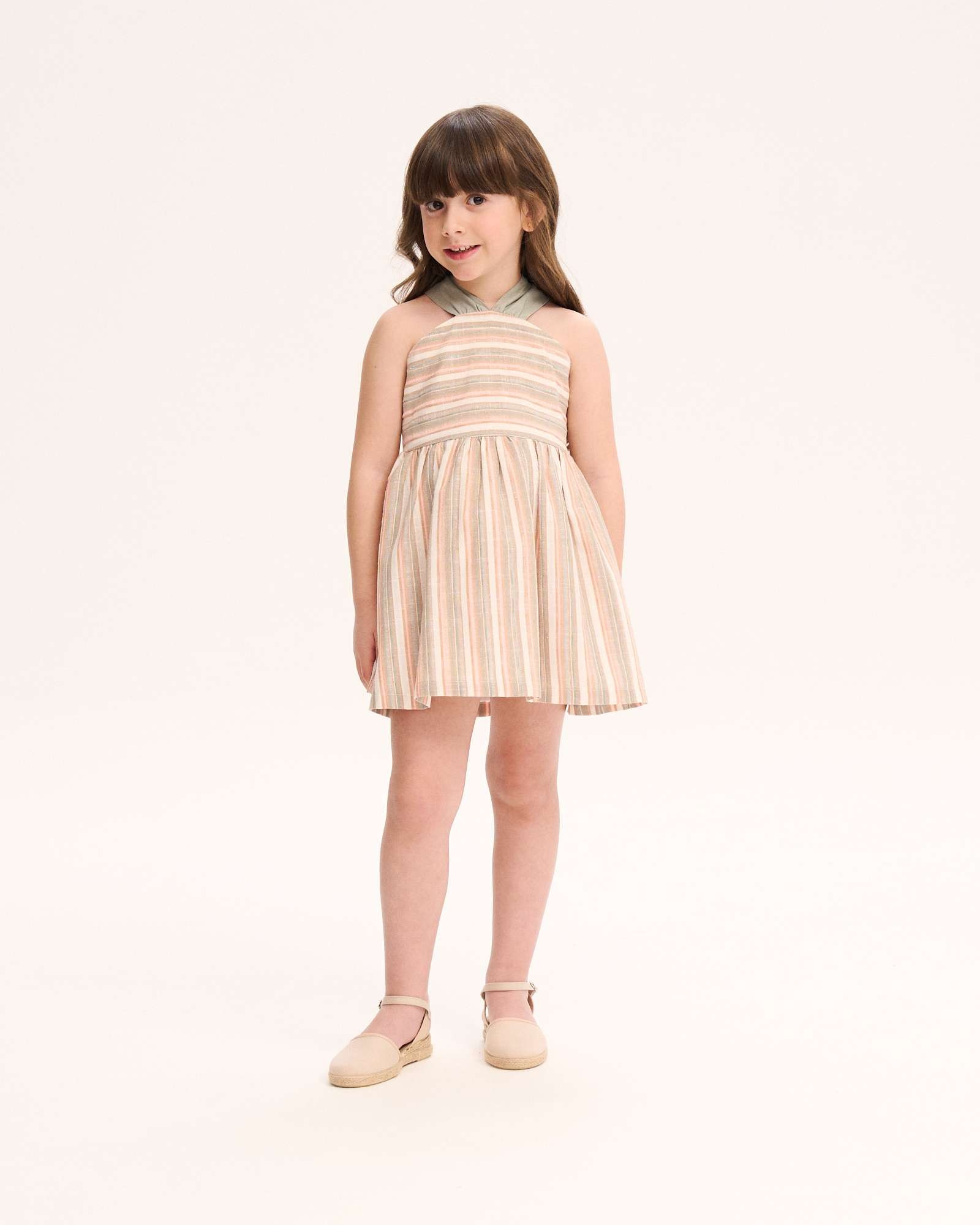 Imagem 0 de Vestido Infantil Às Riscas com Alça Atada na Gola
