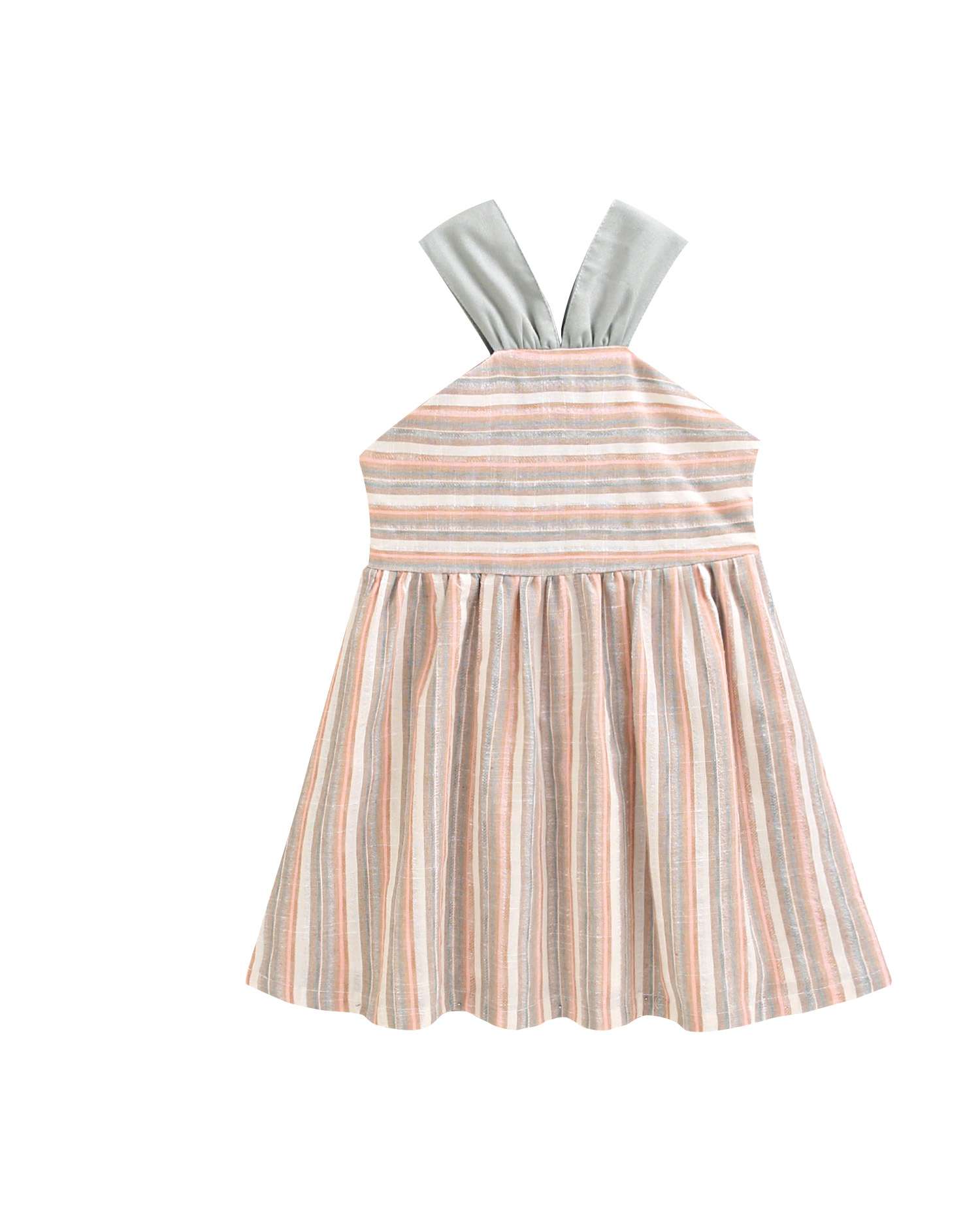 Vestido Infantil Às Riscas com Alça Atada na Gola Multicolor-4