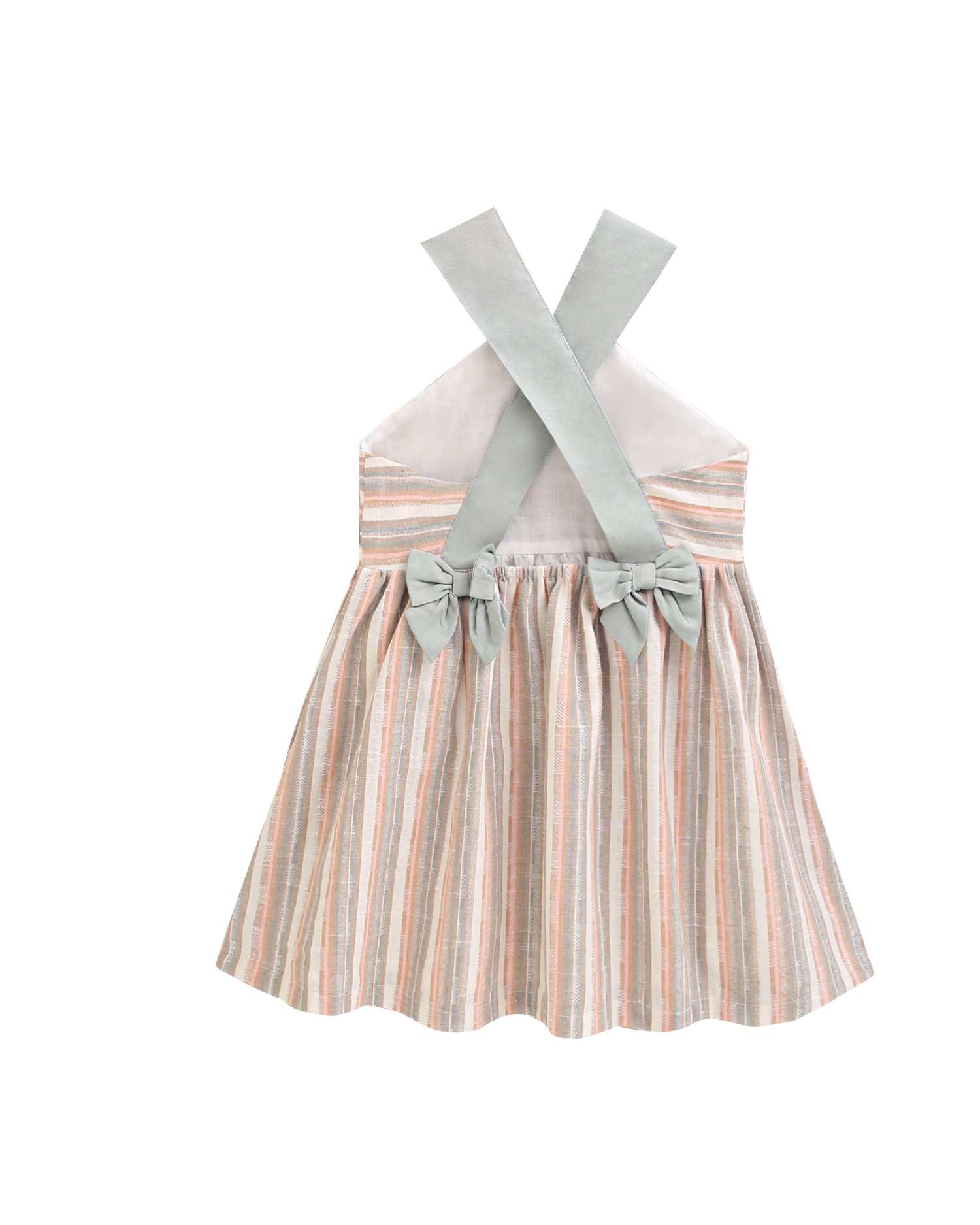 Vestido Infantil Às Riscas com Alça Atada na Gola Multicolor-5