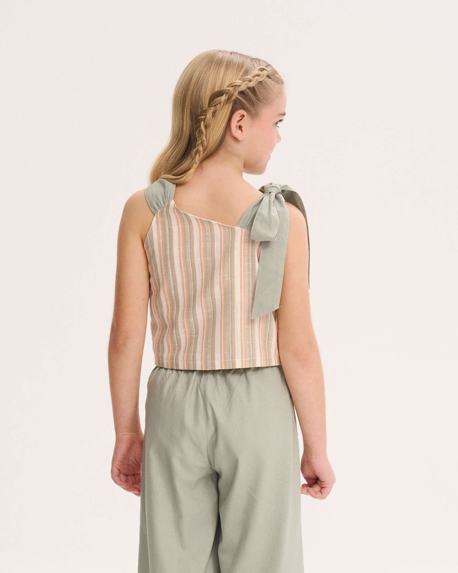 Blusa Infantil Às Riscas Assimétrica com Alça Dadati Multicolor-2