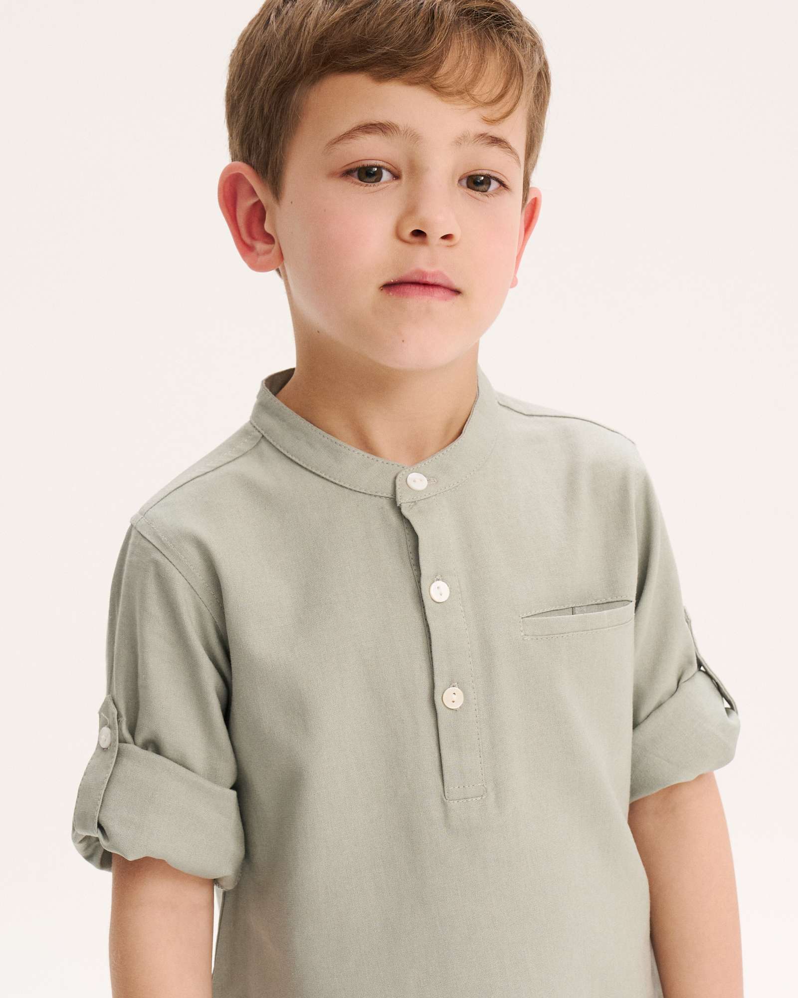 Camisa Infantil com Gola À Padre Dadati Verde-acinzentado-3