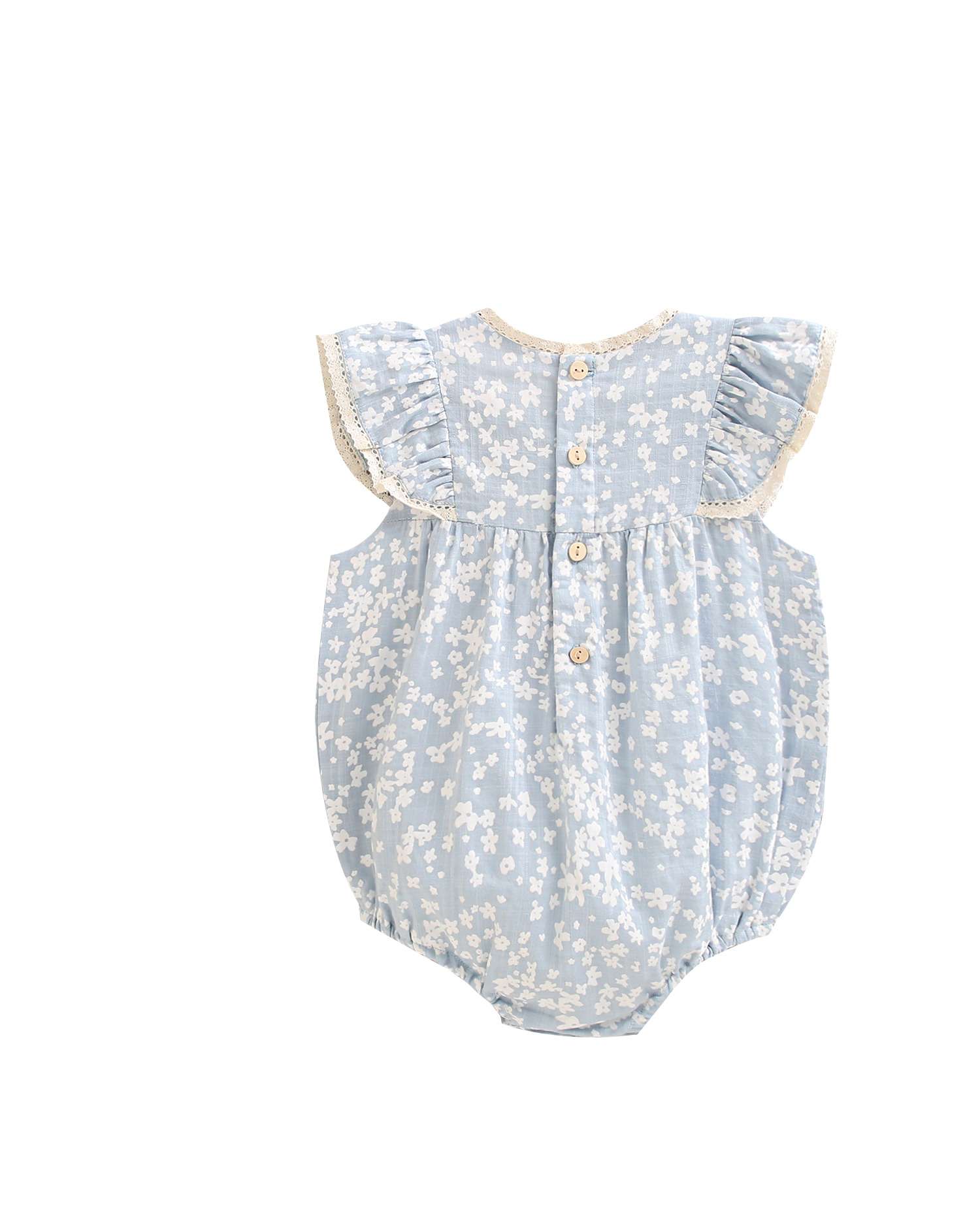 Macacão Curto para Bebé de Flores com Folho nas Mangas Dadati Azul / Branco-2