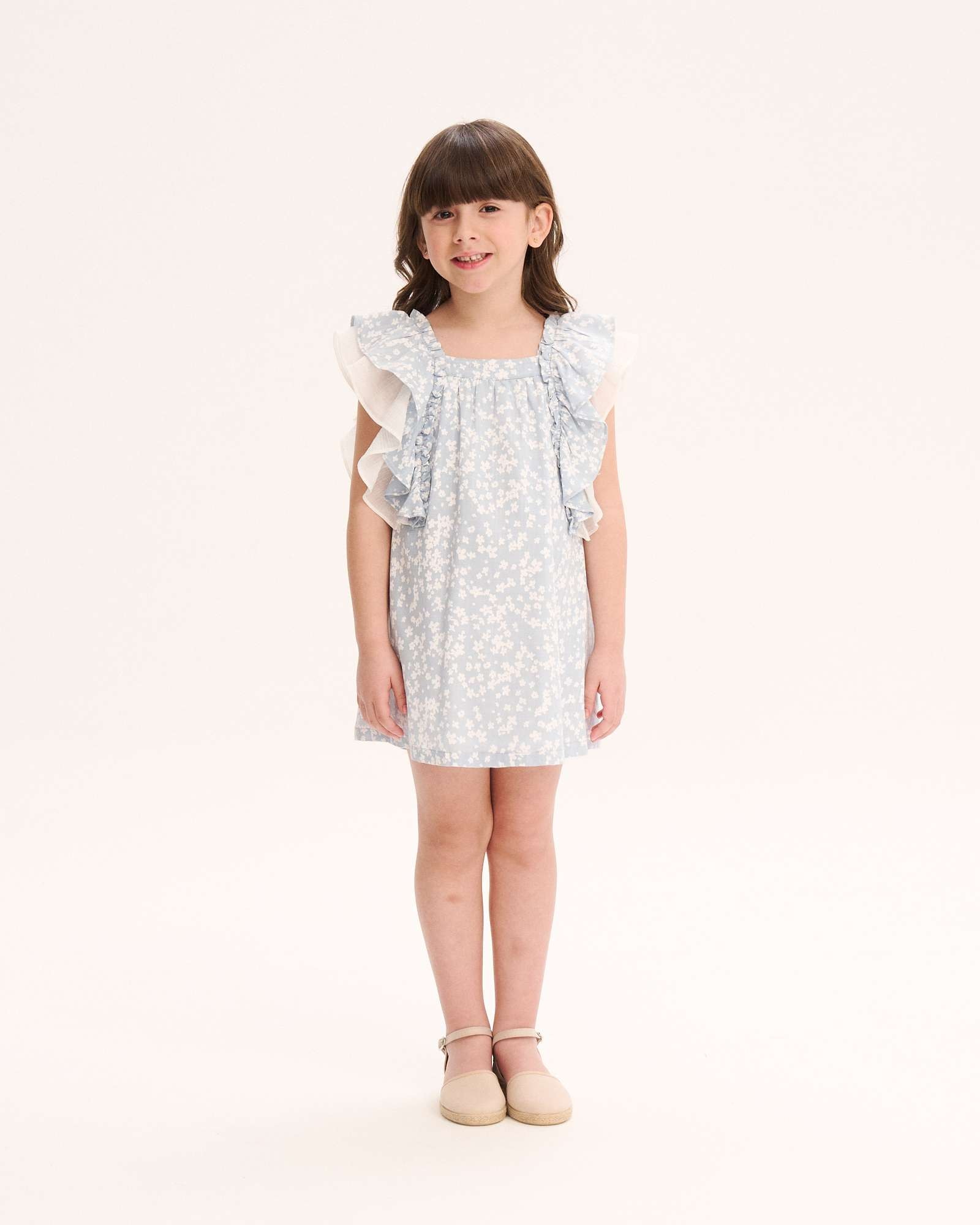 Imagem 0 de Vestido Infantil de Flores com Folho nas Mangas
