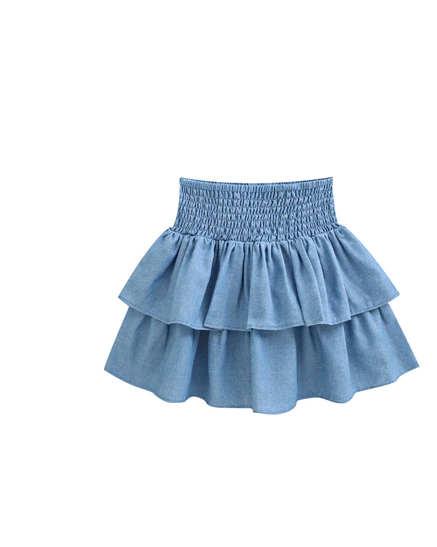 Saia Infantil com Folhos e Favo de Mel na Cintura Dadati Azul-4