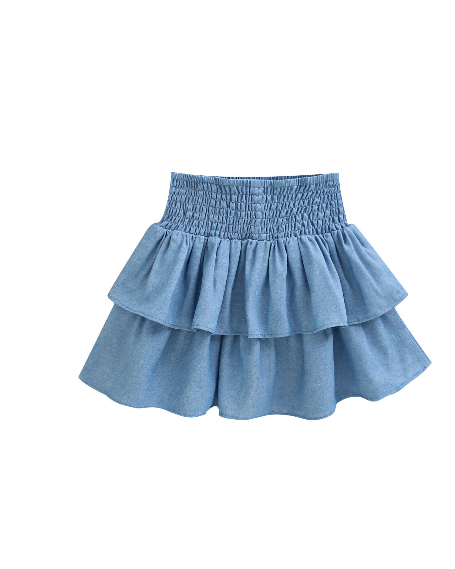 Saia Infantil com Folhos e Favo de Mel na Cintura Dadati Azul-5