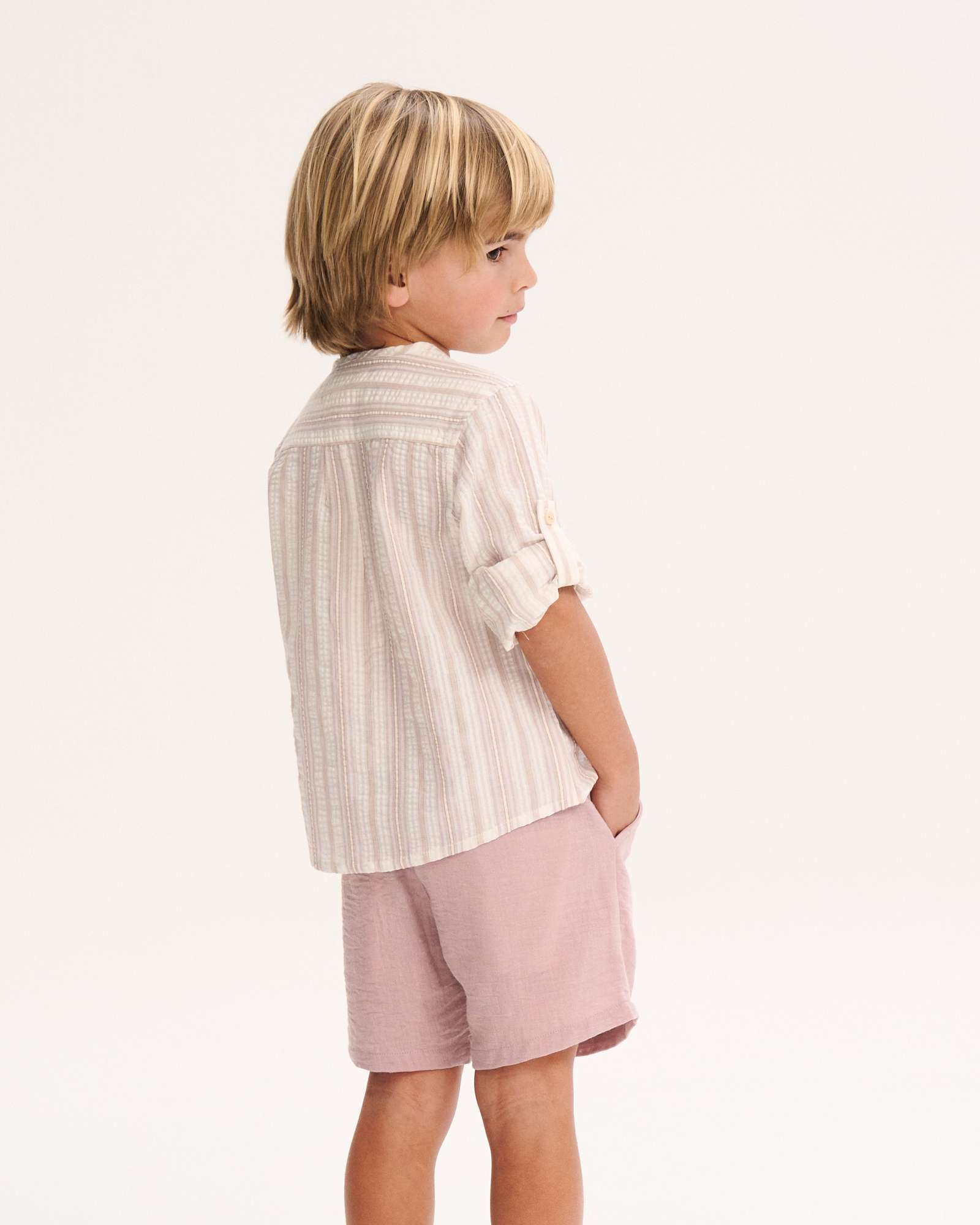 Camisa Infantil Às Riscas com Gola Redonda Dadati Natural-2