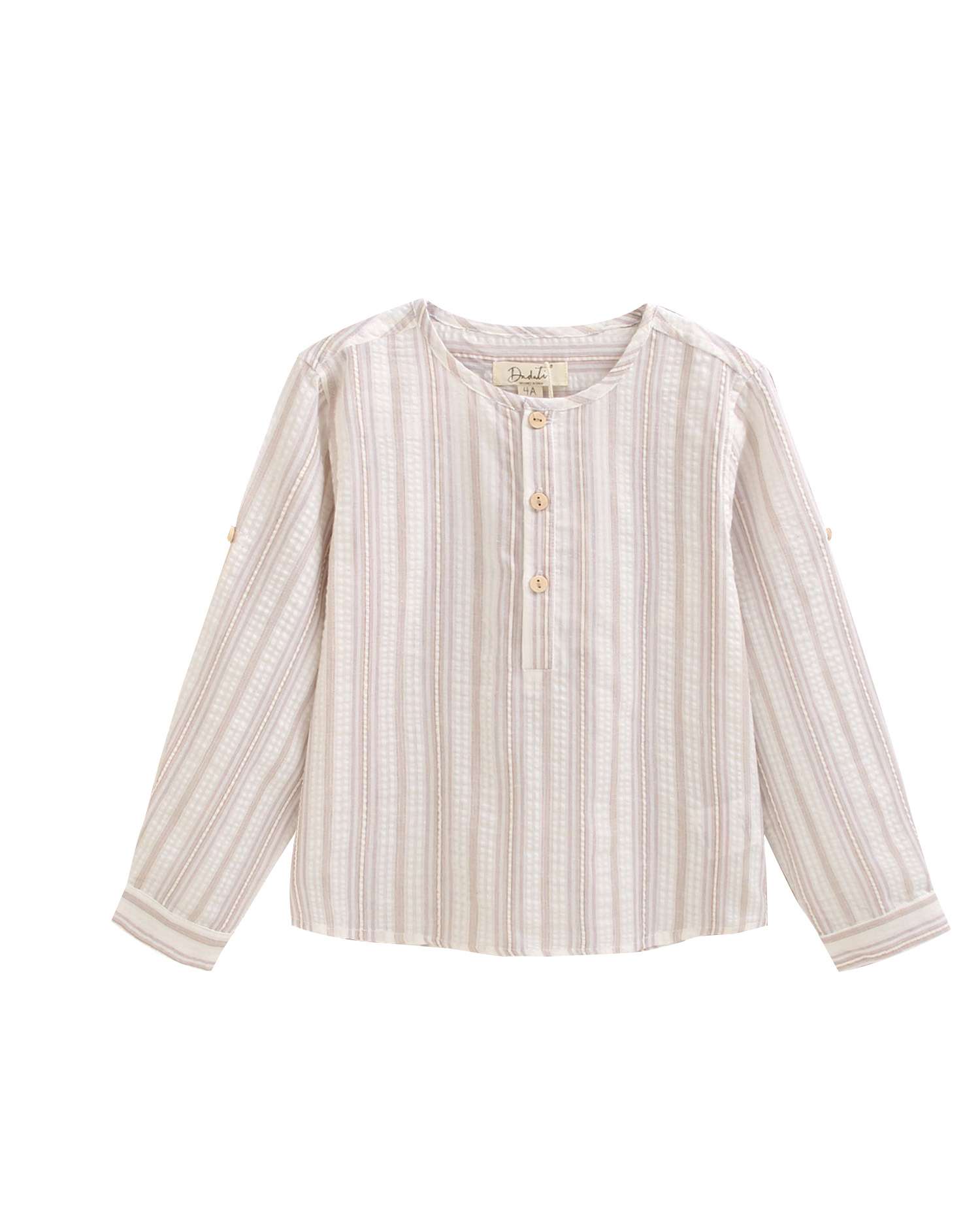 Camisa Infantil Às Riscas com Gola Redonda Dadati Natural-4