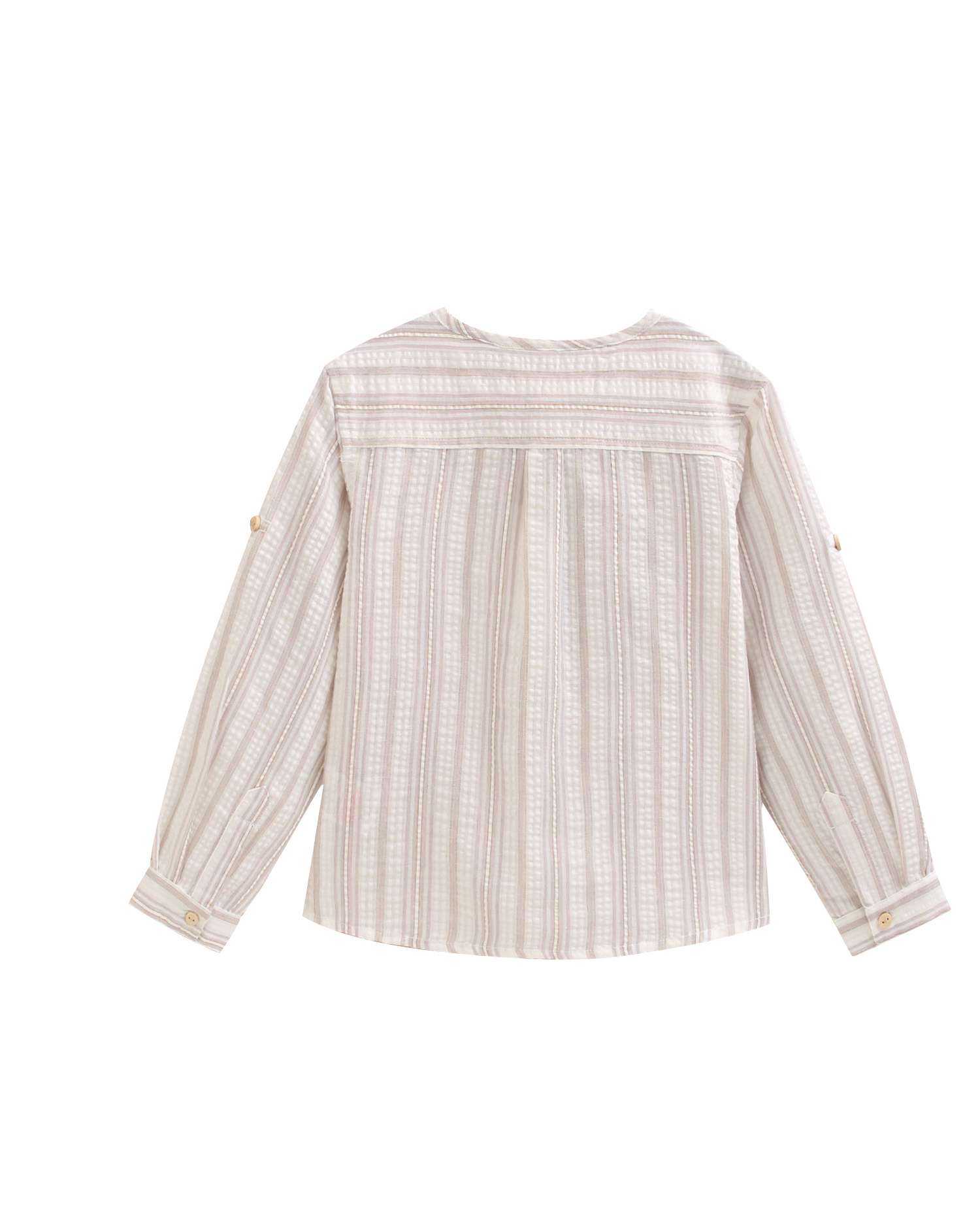 Camisa Infantil Às Riscas com Gola Redonda Dadati Natural-5