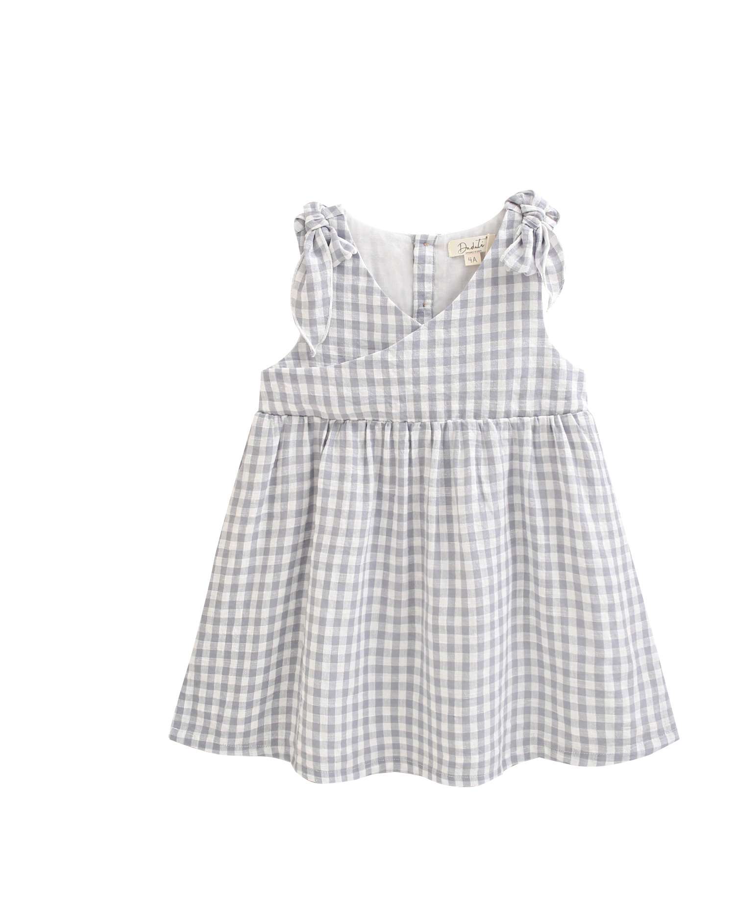 Vestido Infantil Cinzento Aos Quadrados com Gola em V Cinzento-claro-4