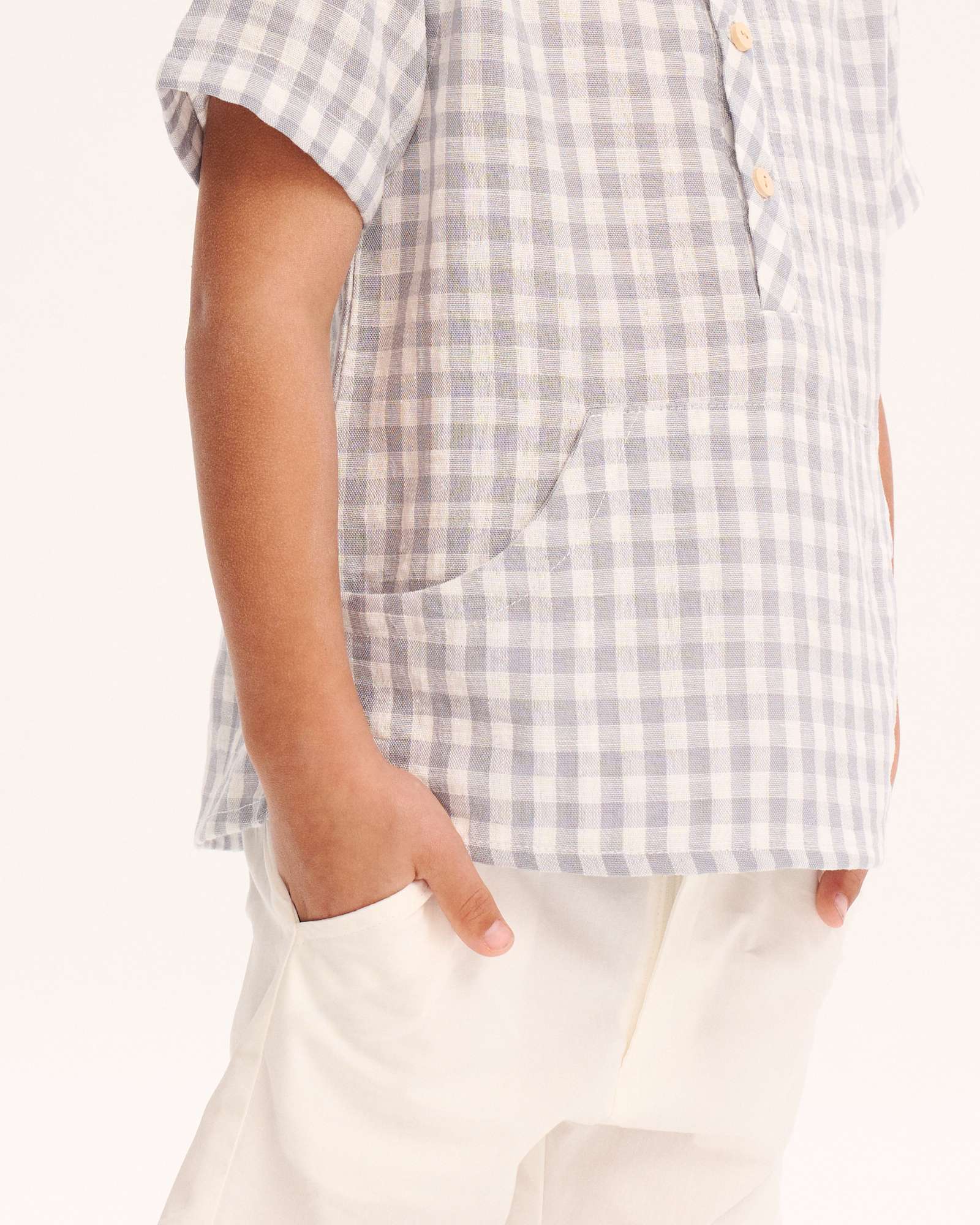 Camisa Aos Quadrados com Gola Redonda Dadati Cinzento-claro-3