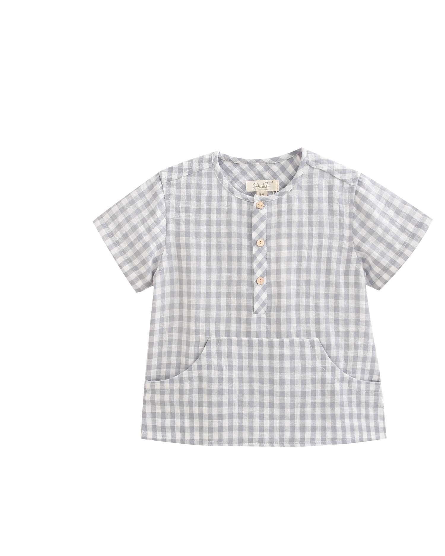 Camisa Aos Quadrados com Gola Redonda Dadati Cinzento-claro-4