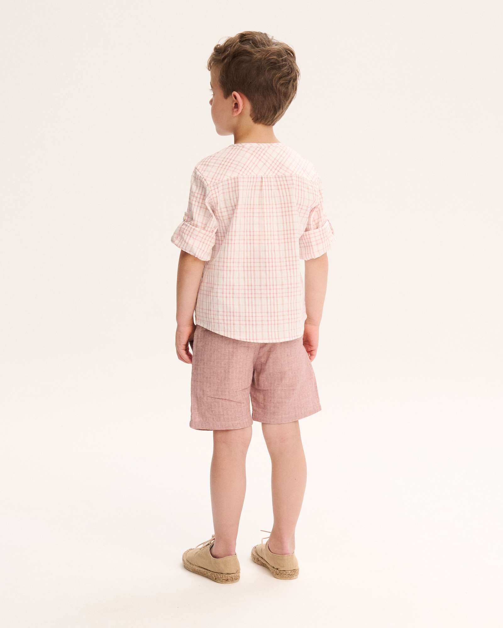 Camisa Aos Quadrados com Gola Redonda Dadati Rosa-claro-2